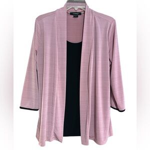 Pink Women's Open Front Cardigan with Attached Black Tank